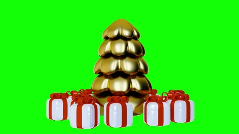 Golden Xmas tree with gift box rotation on simple background. Stock Footage 292797441