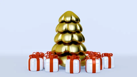 Golden Xmas tree with gift box rotation on simple background. Stock Footage 292797989