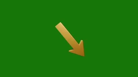 Golden Yellow Arrow Pointing Down Isolated on Green Screen Stock Footage 345235700