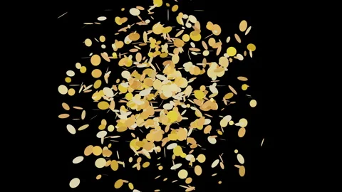 Golden yellow confetti particles falling against a dark background Stock Footage 345146223