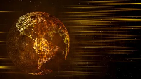 Golden Yellow Mosaic Binary Digital Globe Side Of America Continent Light Streak Stockillustratie