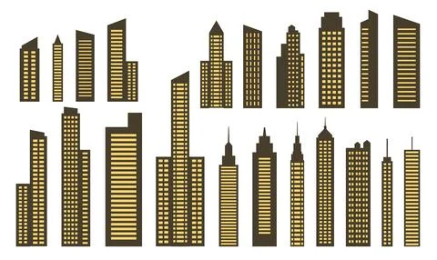 Golden Yellow Silhouette Elements Set of Skyscraper Tower Building in City To Stock Illustration