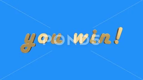Golden YOU WIN words illustration 3d rendering on blue screen background new Stock Illustration