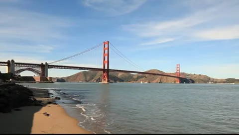 GoldenGate Bridge Beach View Stock Footage 10591402