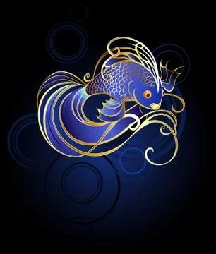 Goldfish on a blue background Stock Illustration