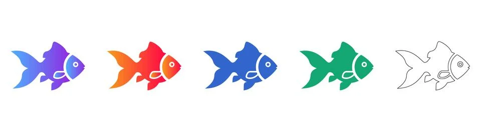 Goldfish Icon Set in Multiple Styles 库存插图