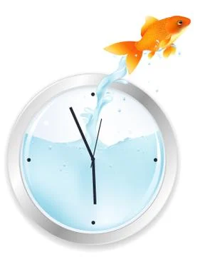 Goldfish jumping from clock Stock Illustration