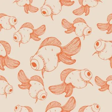 Goldfish pattern orange outline sketch on cream background Stock Illustration