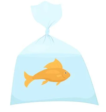 Goldfish pet in plastic bag. Vector illustration Stock Illustration
