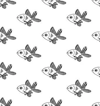 Goldfish Seamless on White Background Stock Illustration