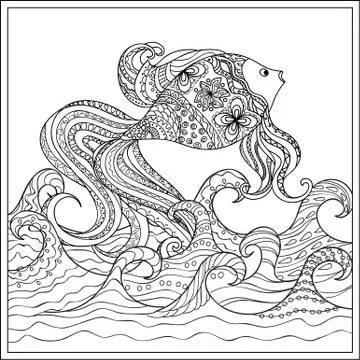 Goldfish in the waves Stock Illustration