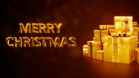 Goldish many present boxes with text and free space Stock Illustration