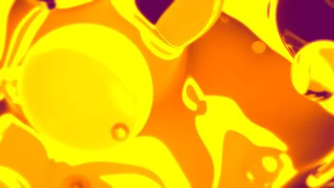 Goldish pellucid liquid bubbles floating on purple backdrop Stock Illustration