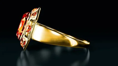Goldish ring with red ruby gem stones Stock Illustration