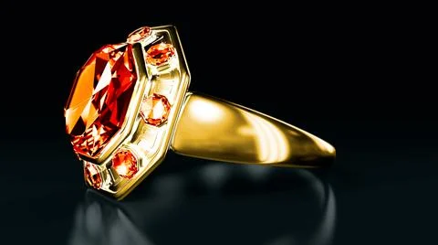 Goldish ring with red ruby jewels, isolated, fictive - object 3D illustration Stock Illustration