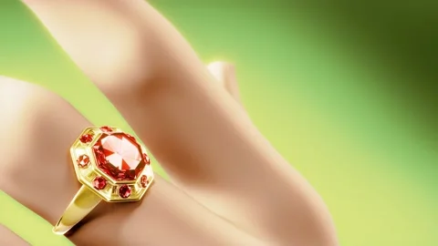 Goldish ring with ruby gem stone - jewelry concept, fictional Stock Footage 188140050
