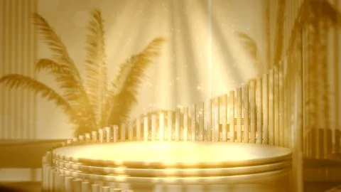 Goldish table and palm shadows design demonstration hall backdrop 스톡 일러스트