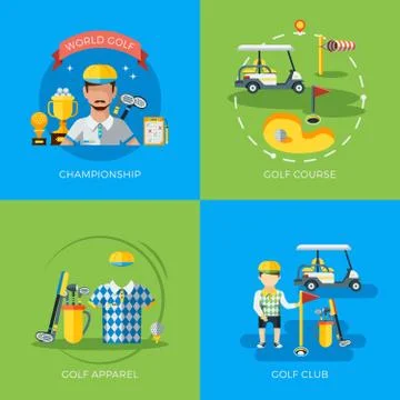 Golf 2x Flat Icons Stock Illustration