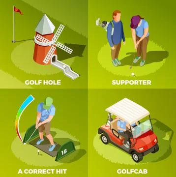 Golf 2x2 Isometric Design Concept 스톡 일러스트