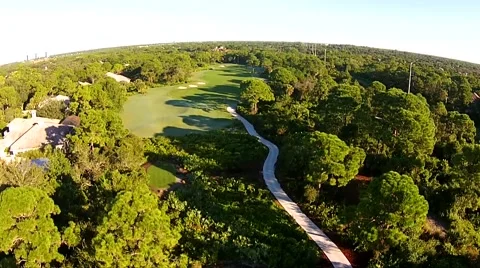 Golf 9th Hole Aerial Fly over Fairway Stock-Footage 44235500