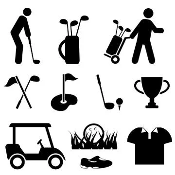 Golf and golf player icons Stock Illustration