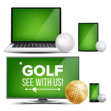 Golf Application . Field, Golf Ball. Online Stream, Bookmaker, Sport Game App Stock Illustration