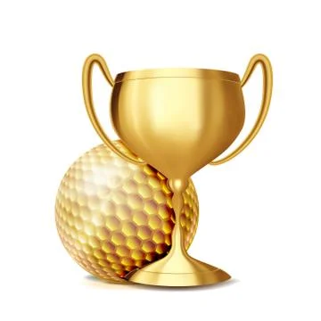 Golf Award Vector. Golf Ball, Golden Cup. Sports Game Event Announcement. Golf Stock Illustration