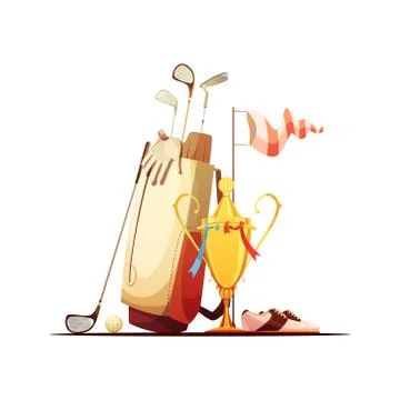 Golf Bag And Trophy Retro Icon Stock Illustration