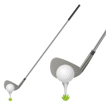 Golf ball and putter vector design illustration isolated on white background Stock Illustration