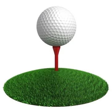Golf ball and red tee on green grass disc Stock Illustration