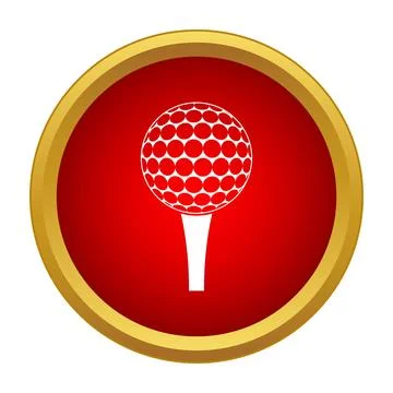 Golf ball and tee in round red frame icon Stock Illustration