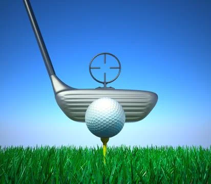 Golf ball and tee with target device. Hi quality 3D render. Stock Illustration