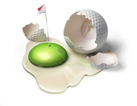 Golf ball as a broken egg with green yolk. Stock Illustration