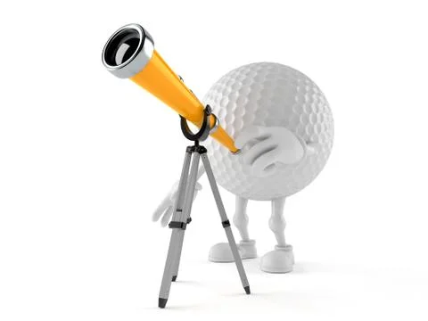 Golf ball character looking through a telescope Stock Illustration