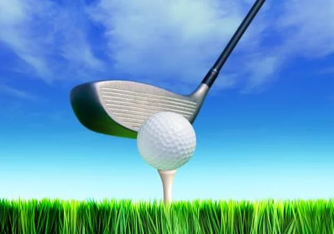 Golf ball on course in front of driver Stock-Fotos