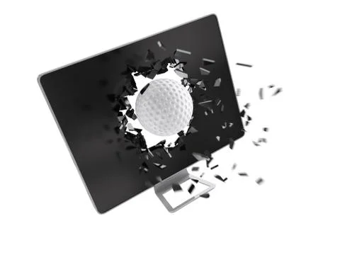 Golf ball destroy computer screen. Stock Illustration