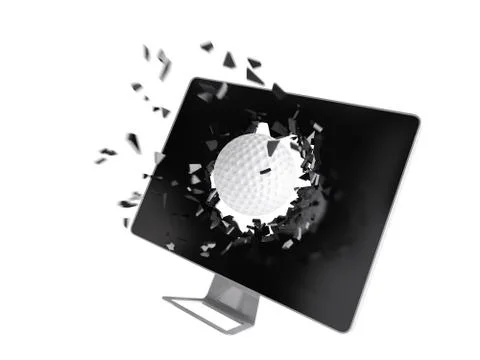 Golf ball destroy computer screen. Stock Illustration