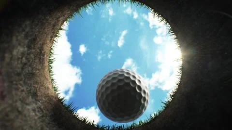 Golf Ball Falling Down into the Hole on Golf Course After Accurate Shot in Slow Video stock 232713620