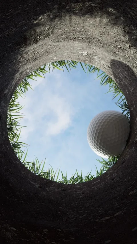 Golf ball falls into the hole Vídeo Stock 330365489