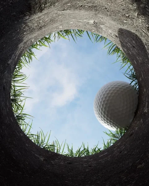 Golf ball falls into the hole Vídeo Stock 330365490