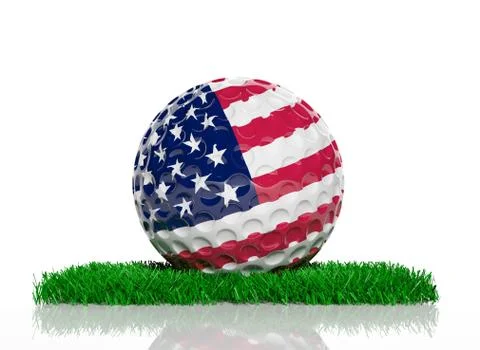 Golf ball with flag of USA on green grass Illustrazione stock