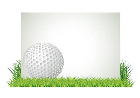 Golf ball in front of empty banner in the grass, vector illustration Stock Illustration