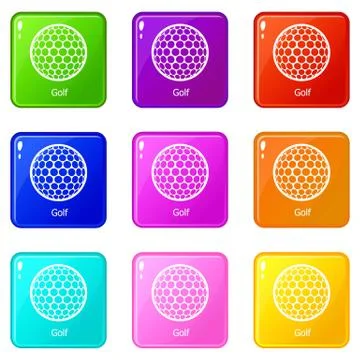 Golf ball icons set 9 color collection Stock Illustration
