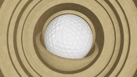 Golf ball inside of two carton hemispheres surrounded by moving carton rings Stock-Footage 272140658