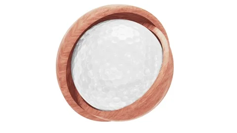 Golf ball inside of two polished wood hemispheres looping 3D animation Vídeos de archivo 221081555