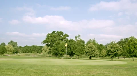 Golf ball landing on green and close to the hole - Slow Motion Stock Footage