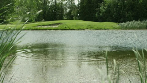 Golf Ball Landing In A Pond With A Splash Stock Footage