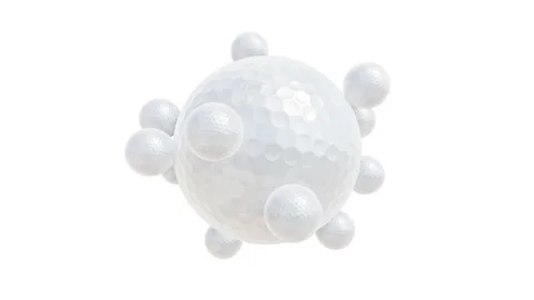 Golf ball with orbital rolling small golf balls looping 3D animation with alpha Video stock 165948721