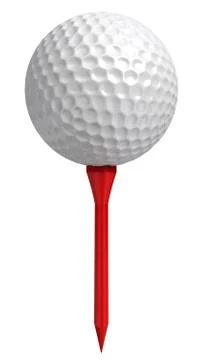 Golf ball on red tee on white background Stock Illustration