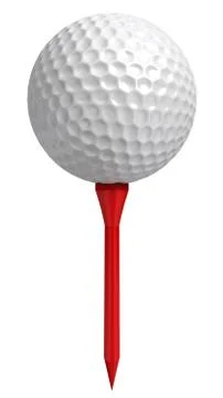 Golf ball on red tee on white background Stock Illustration